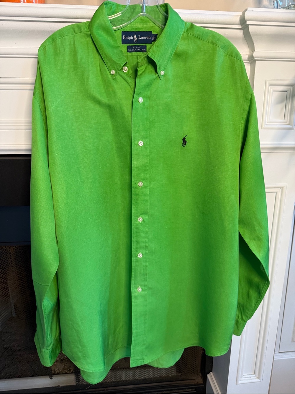 Vintage Ralph Lauren Blake Silk Linen Shirt Large L Green Black Pony